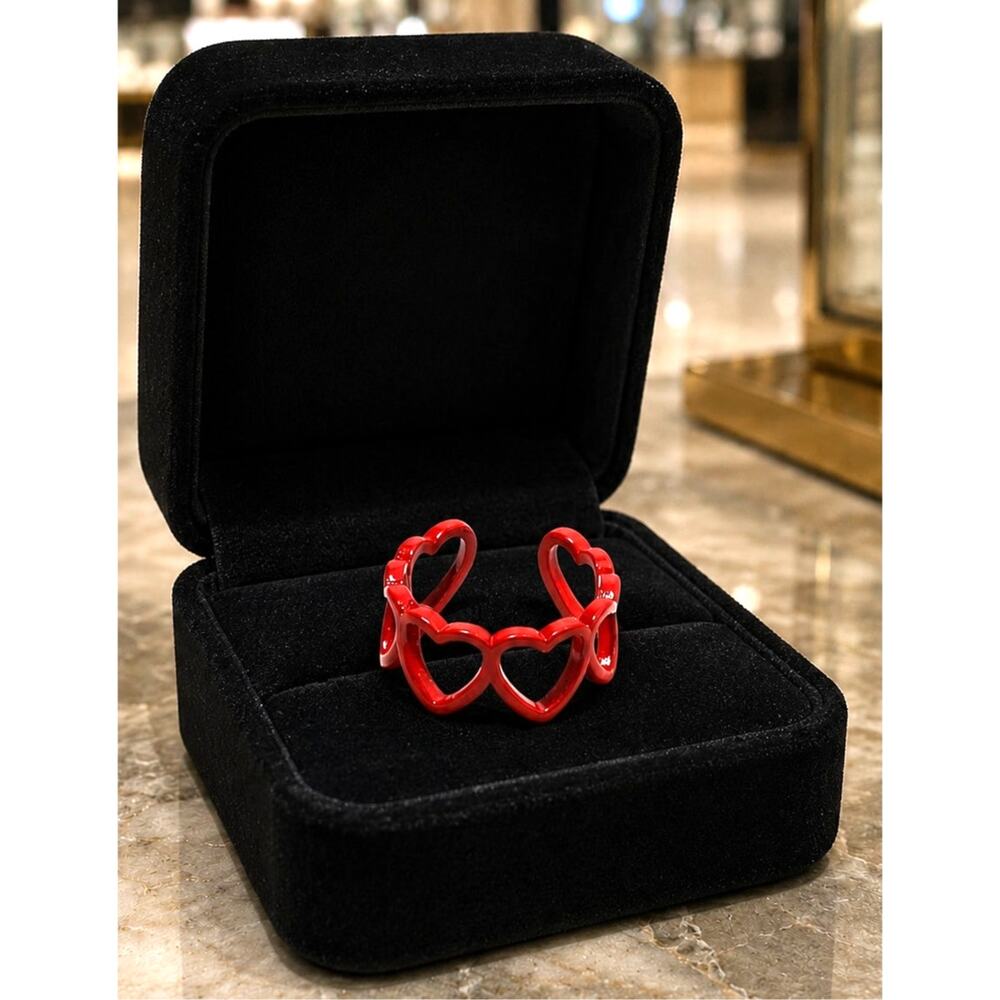 Vintage Inspired Alloy Hollow Heart Shaped Adjustable Ring Red